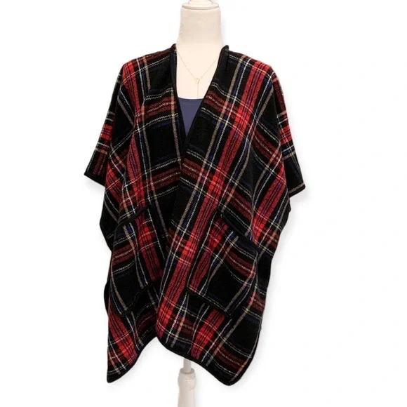 JAMES PAUL PLAID PONCHO NWT - Picture 2 of 12
